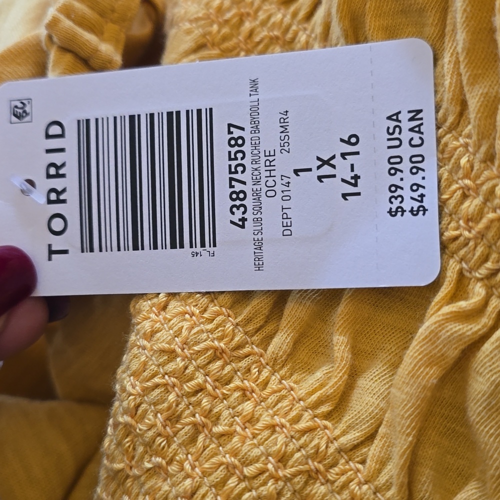 Yellow Square-Neck Ruched Babydoll Tank - Picture 3 of 3